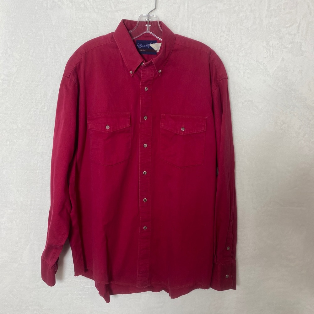 Wrangler VTG XL Mens Red Long Sleeve Western Brushpopper Shirt‎ Cowboy Working